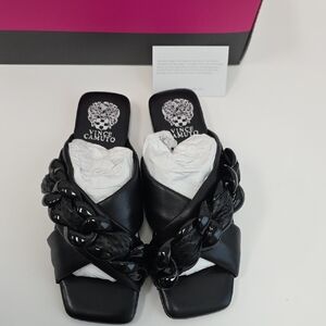 Vince Camuto Black Sandals with Chain Accents